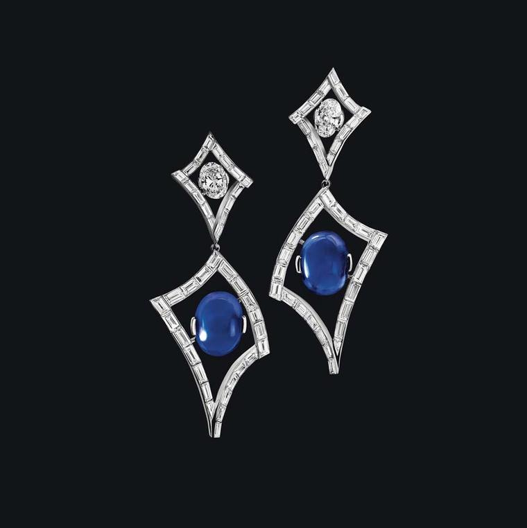 Alexandre Reza Air earrings, featuring two unheated oval-shaped cabochons Burmese sapphires.